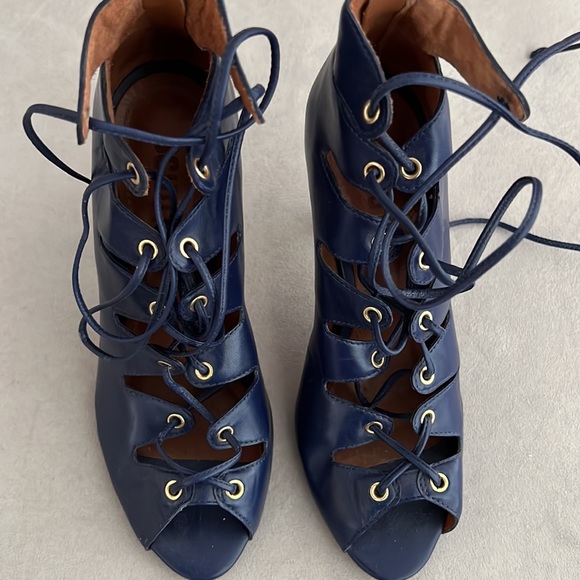 Schultz Navy Lace Up Heels - Picture 2 of 4
